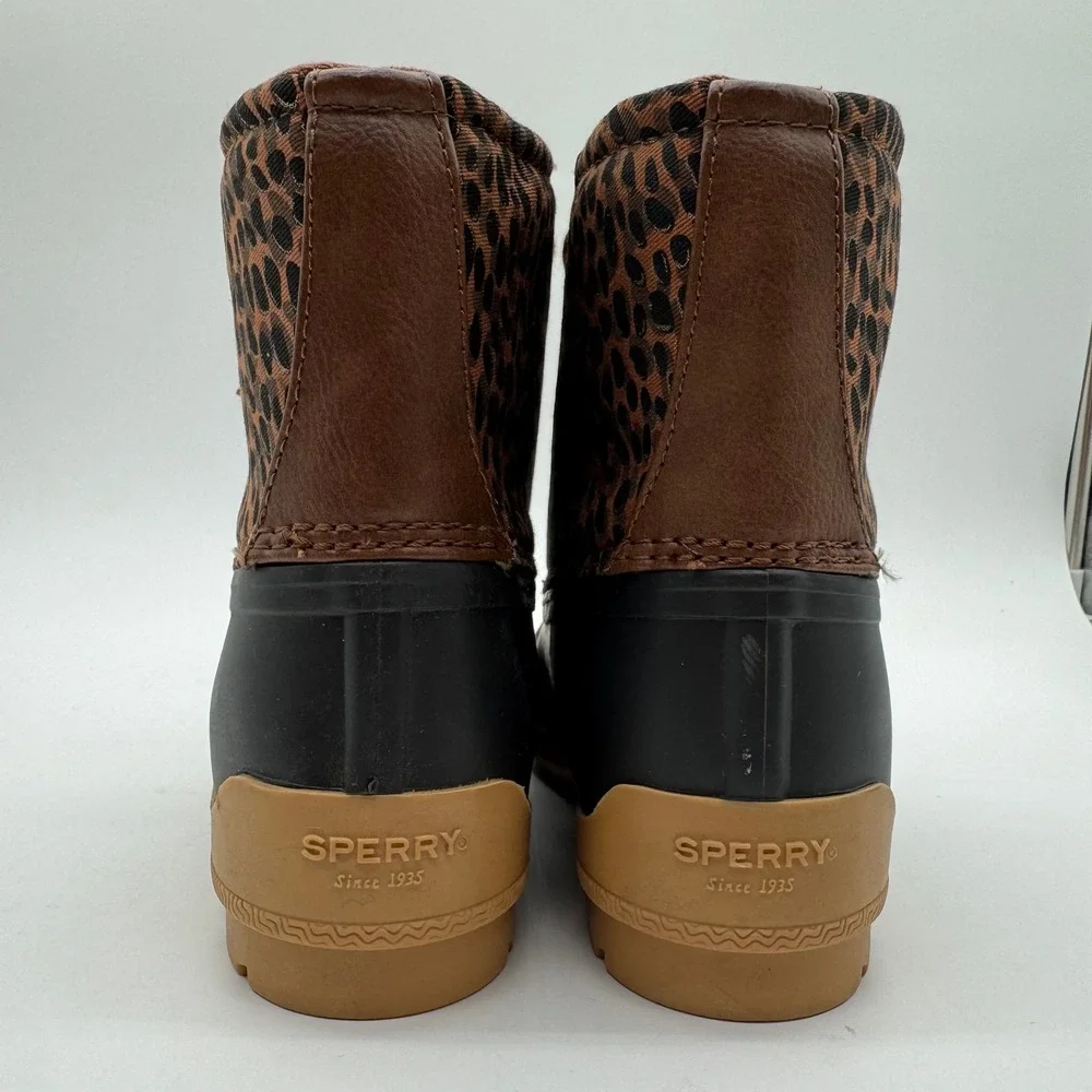 Sperry Women's 3M Leopard Print Duck Boots Brown Black Waterproof Rain Boots